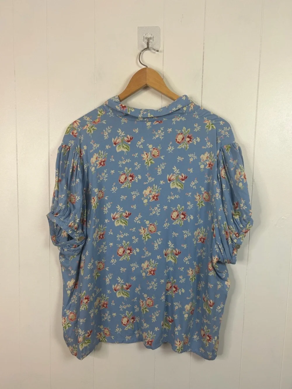 April Cornell Blue Floral Print Petra Short Sleeve Blouse Summer Top Size Large - Picture 7 of 14